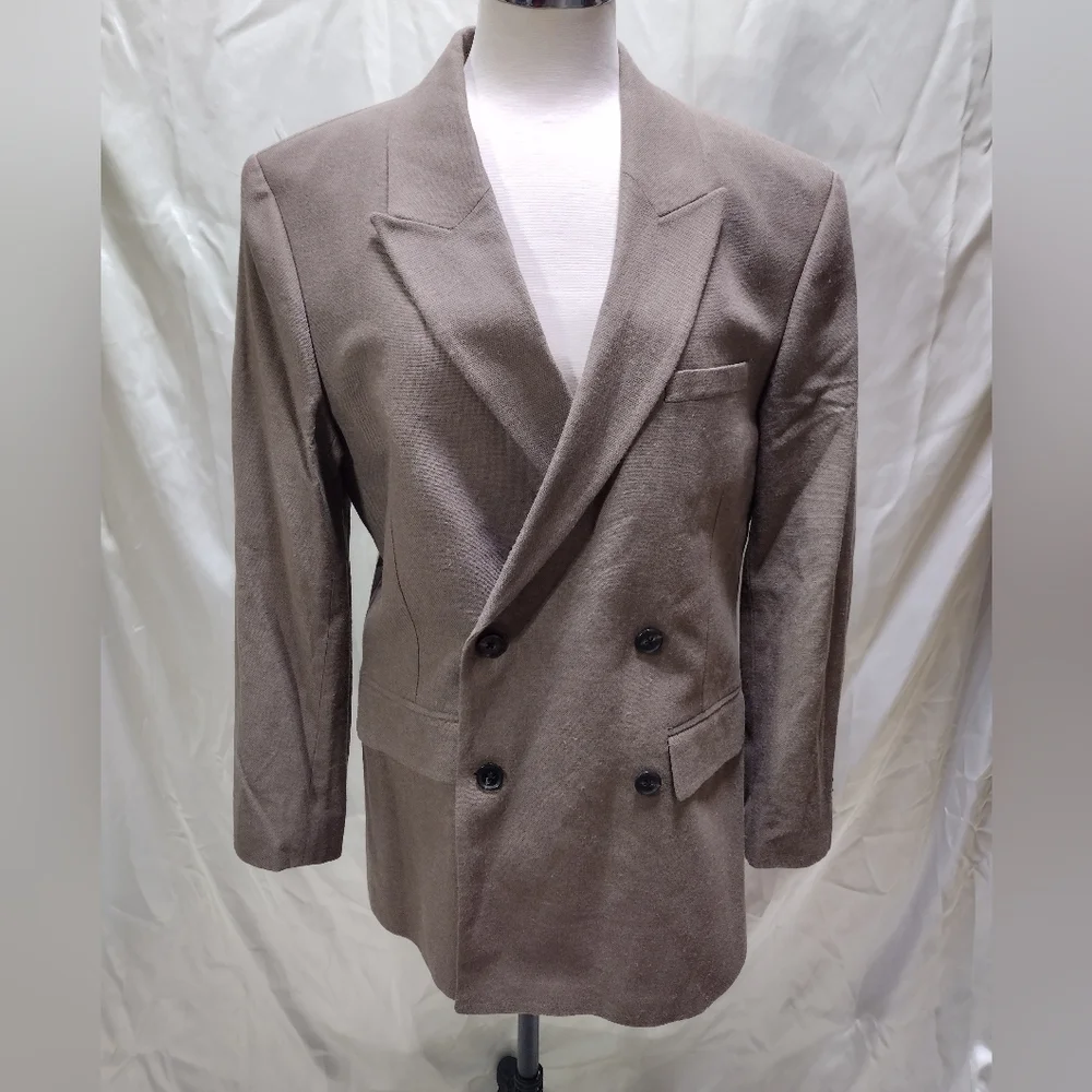 Abercrombie & Fitch Men's Collins Double Breasted Blazer Brown Linen Blend 40R